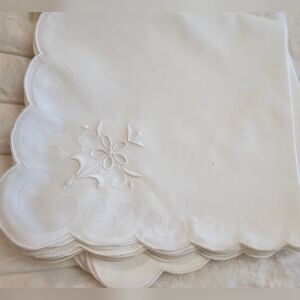 Vintage Off White Delicate Linen Embroidered Cocktail Napkins Set of 6